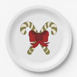 赤いストライプの弓でキャンディカン ペーパープレート