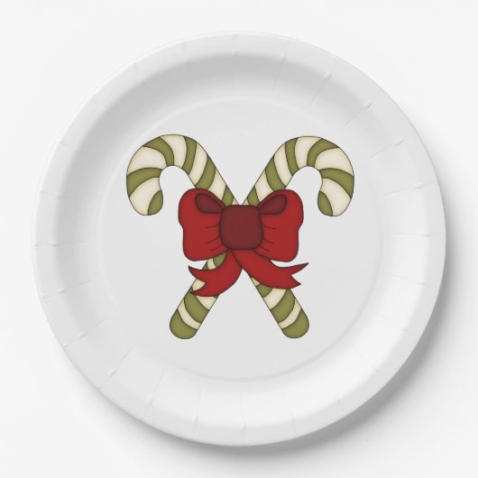 赤いストライプの弓でキャンディカン ペーパープレート (正面)