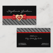 赤いストライプの弓と宝石の白黒模様 名刺 (正面/裏面)