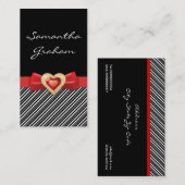 赤いストライプの弓と宝石の白黒模様 名刺 (正面/裏面)