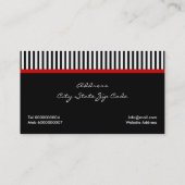 赤いストライプの弓と宝石を持つ白黒 名刺 (裏面)