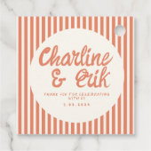 赤いストライプの手書きレトロ結婚の感謝 フェイバータグ (裏面)