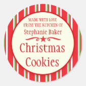 赤いストライプの緑のクッキー交換ベーキングギフトスタンプ ラウンドシール (正面)