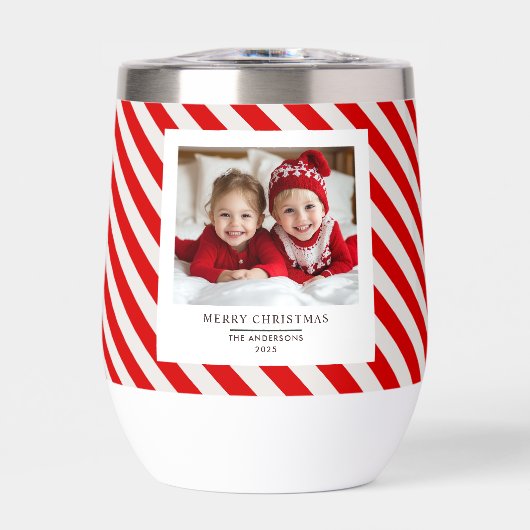 「赤いストライプクリスマスと名前の写真 (正面)