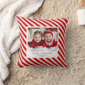 赤いストライプクリスマスと名前の写真 クッション (ブランケット)