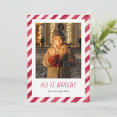 赤いストライプクリスマスの写真は全て明るい シーズンカード (スタンド正面)