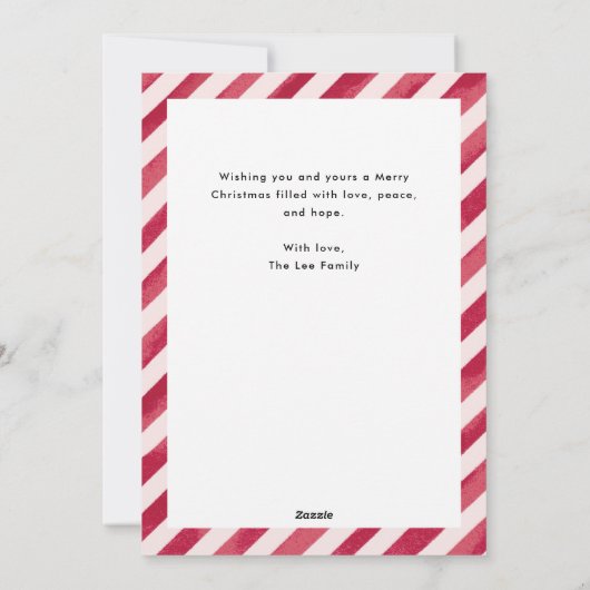 赤いストライプクリスマスの写真は全て明るい シーズンカード (裏面)
