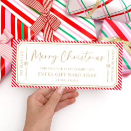 赤いストライプクリスマスギフト券カード 招待状