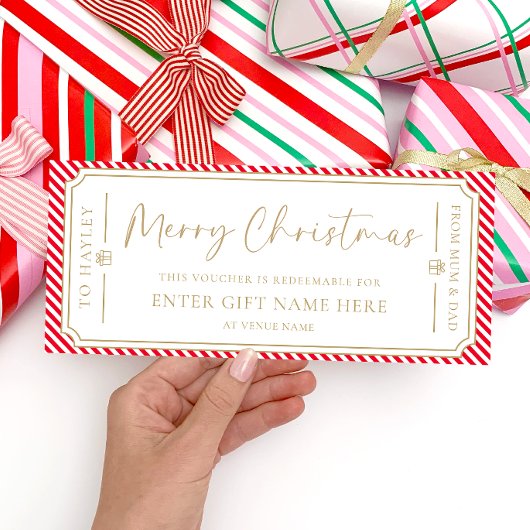 赤いストライプクリスマスギフト券カード 招待状
