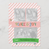 赤いストライプクリスマスグリーティング4枚のフォトフレーム シーズンカード (正面/裏面)