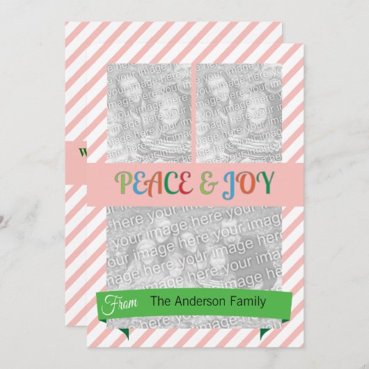 赤いストライプクリスマスグリーティング4枚のフォトフレーム シーズンカード (正面/裏面)