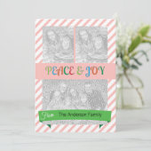 赤いストライプクリスマスグリーティング4枚のフォトフレーム シーズンカード (スタンド正面)