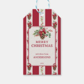 赤いストライプクリスマスパーソナライズされた ギフトタグ (正面)