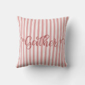 赤いストライプチッキング手書きギャザーカントリー クッション (裏面)