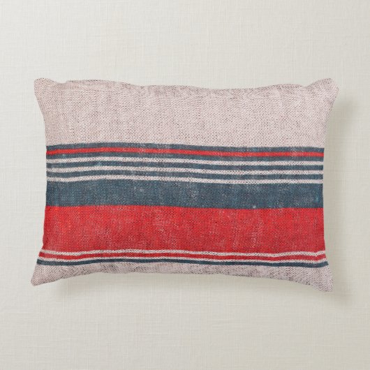 赤いストライプリネン：ニットウェアテクスチャ アクセントクッション (裏面)