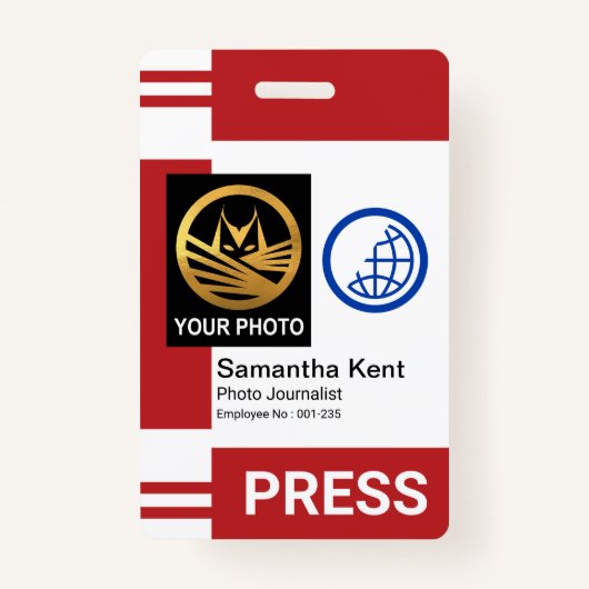 赤いストライプ列特別な写真フレームプレスID バッジ (正面)
