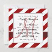 赤いストライプ、リボン、モノグラム結婚式招待状 招待状 (裏面)