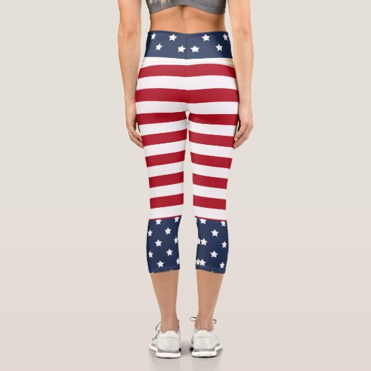 赤いストライプ（青と白のスターウエスト） カプリレギンス (裏面)