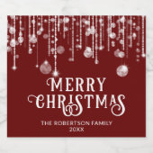 赤いストリングライツクリスマスパーティー スパークリングワインラベル (シングルラベル)