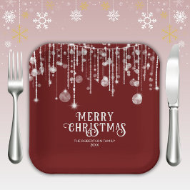 赤いストリングライツクリスマスパーティー ペーパープレート