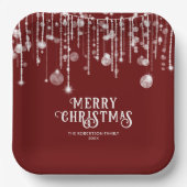 赤いストリングライツクリスマスパーティー ペーパープレート (正面)