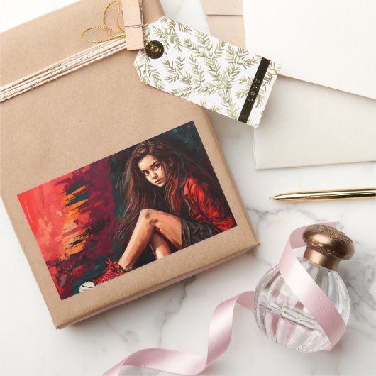 赤いスニーカー,ショートパンツ,子供,スタイル 長方形シール (ギフト)