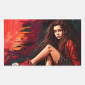 赤いスニーカー,ショートパンツ,子供,スタイル 長方形シール (正面)