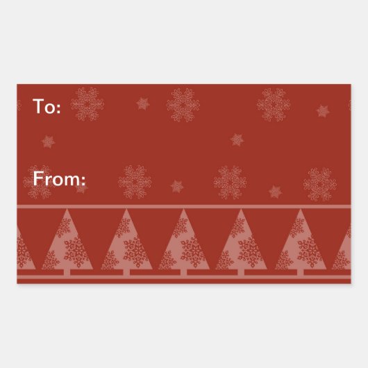 赤いスノーフレークとクリスマスツリーのシール 長方形シール (正面)