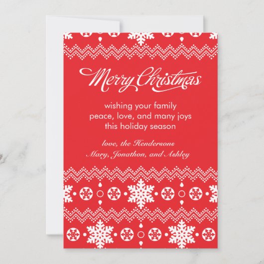 赤いスノーフレークのセーター非フォトクリスマスカード シーズンカード (正面)