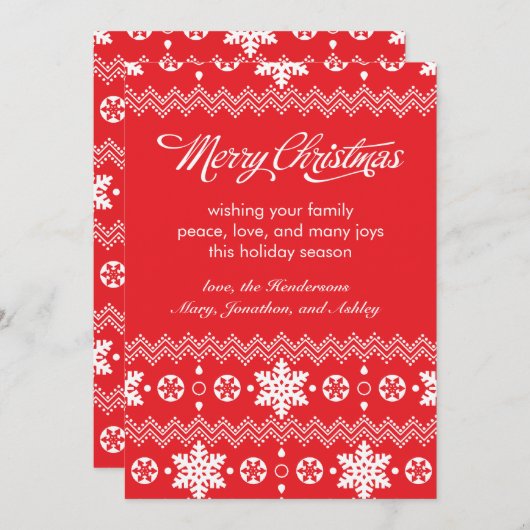 赤いスノーフレークのセーター非フォトクリスマスカード シーズンカード (正面/裏面)