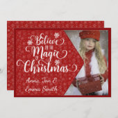 赤いスノーフレークの信じ写真クリスマスカード シーズンカード (正面/裏面)