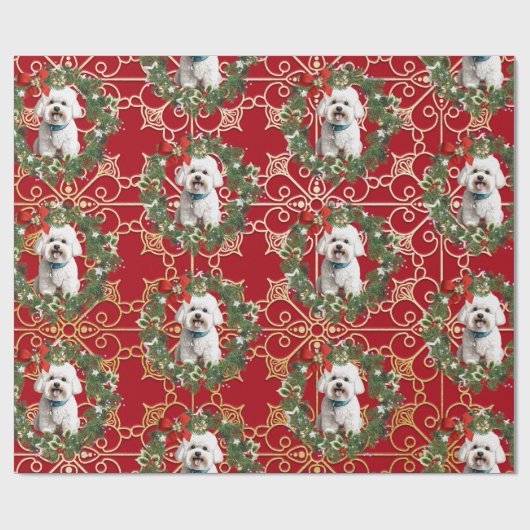 赤いスノーフレークの背景にクリスマスビシオンフリーズ ラッピングペーパー (フラット)