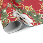 赤いスノーフレークの背景にクリスマスビシオンフリーズ ラッピングペーパー (ロールコーナー)