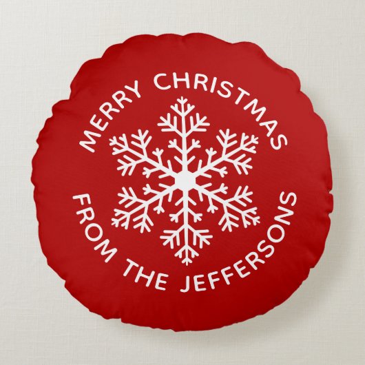 赤いスノーフレーククリスマスラウンドピロー ラウンドクッション (正面)
