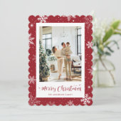 赤いスノーフレーク写真メリークリスマス シーズンカード (スタンド正面)