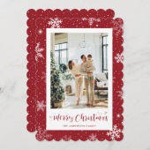 赤いスノーフレーク写真メリークリスマス シーズンカード (正面/裏面)