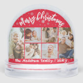 赤いスノーフレーク家族の写真コラージメリークリスマス (裏面)