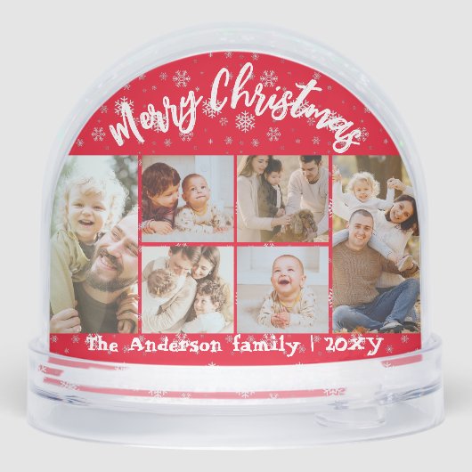 赤いスノーフレーク家族の写真コラージメリークリスマス (裏面)