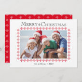 赤いスノーフレーク縁どのクリスマスフォト シーズンカード (正面/裏面)