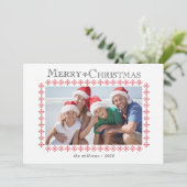 赤いスノーフレーク縁どのクリスマスフォト シーズンカード (スタンド正面)