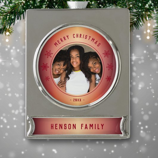 赤いスノーフレーク金属ファミリーフォトクリスマス シルバープレートバナーオーナメント