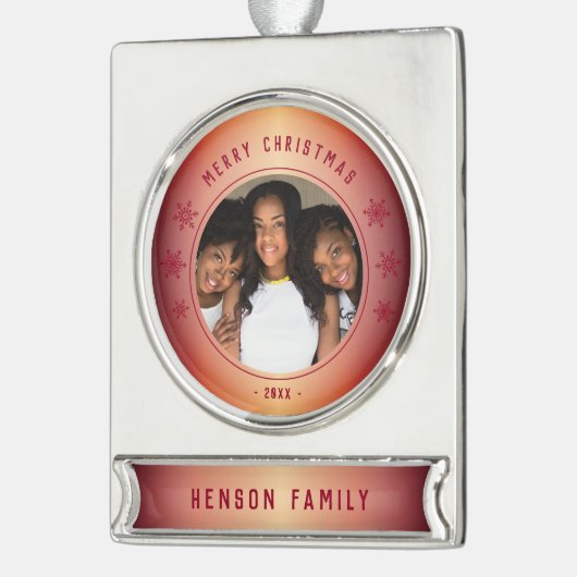 赤いスノーフレーク金属ファミリーフォトクリスマス シルバープレートバナーオーナメント (左)