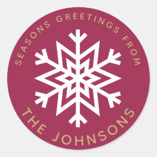 赤いスノーフレーク・クリスマスステッカー ラウンドシール