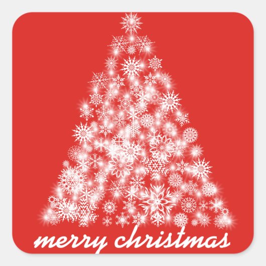 赤いスパークリスクリスマススノーフレークの木 スクエアシール (正面)