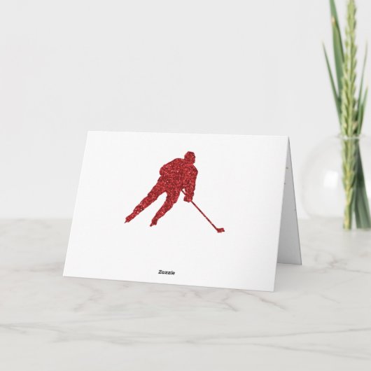 赤いスパークルのアイスホッケー クリスマス カード (裏面)