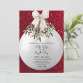 赤いスパークルクリスマスオーナメント ウェディング招待状 招待状 (スタンド正面)