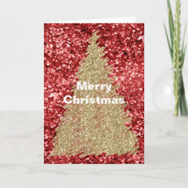 赤いスパークルグリッツゴールドのクリスマスツリー カード
