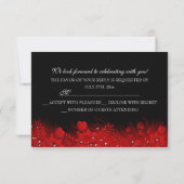 赤いスパークルマスクマスカレードパーティーRSVP 招待状 (裏面)