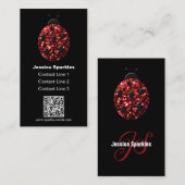 赤いスパークルラディバグQRコードモノグラムブラックカスタム 名刺 (正面/裏面)