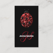 赤いスパークルラディバグQRコードモノグラムブラックカスタム 名刺 (裏面)